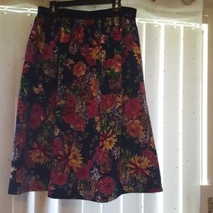 Navy blue womens flowered skirt